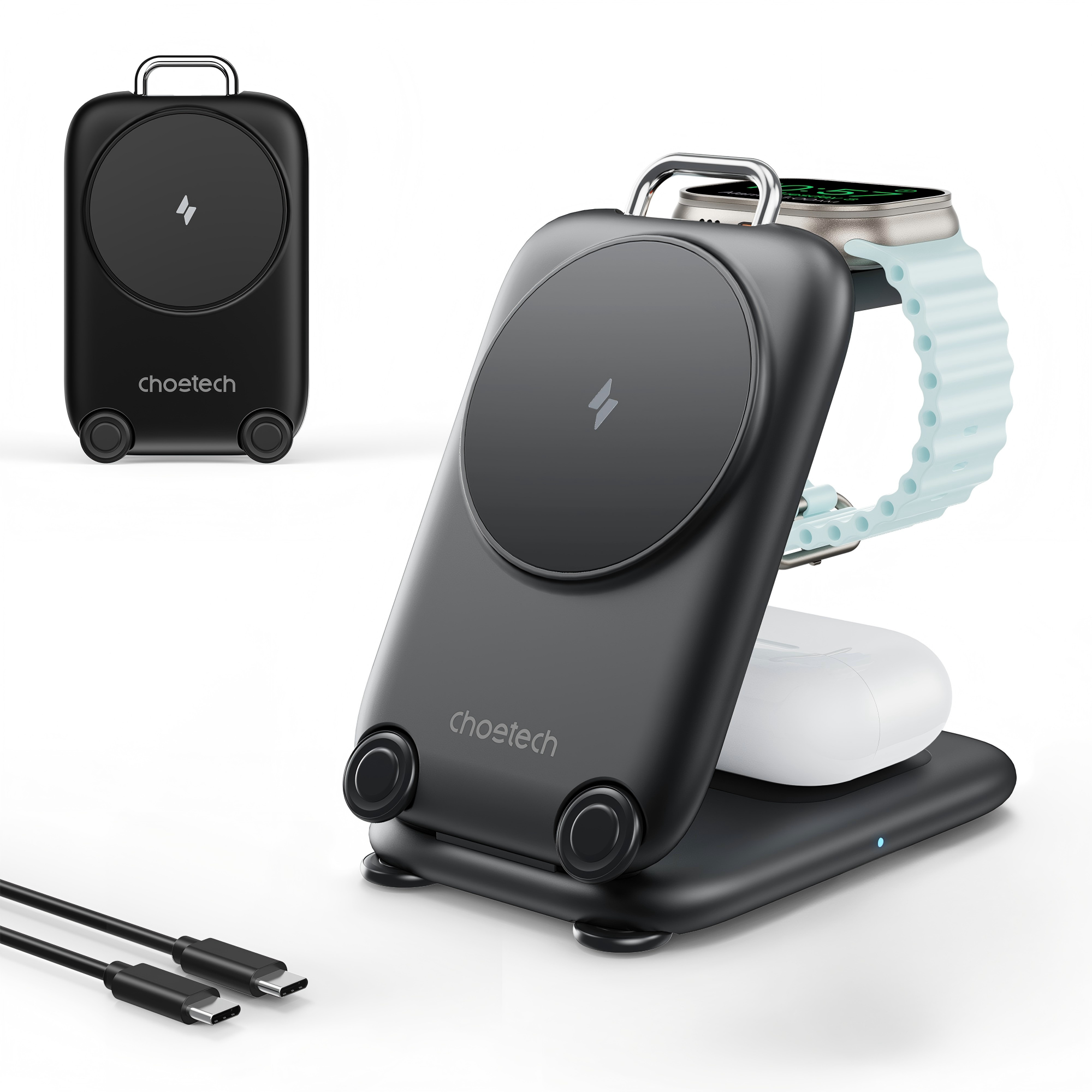 Wireless Charger Watch - 3-in-1 Travel Fast Charge Wireless Charging