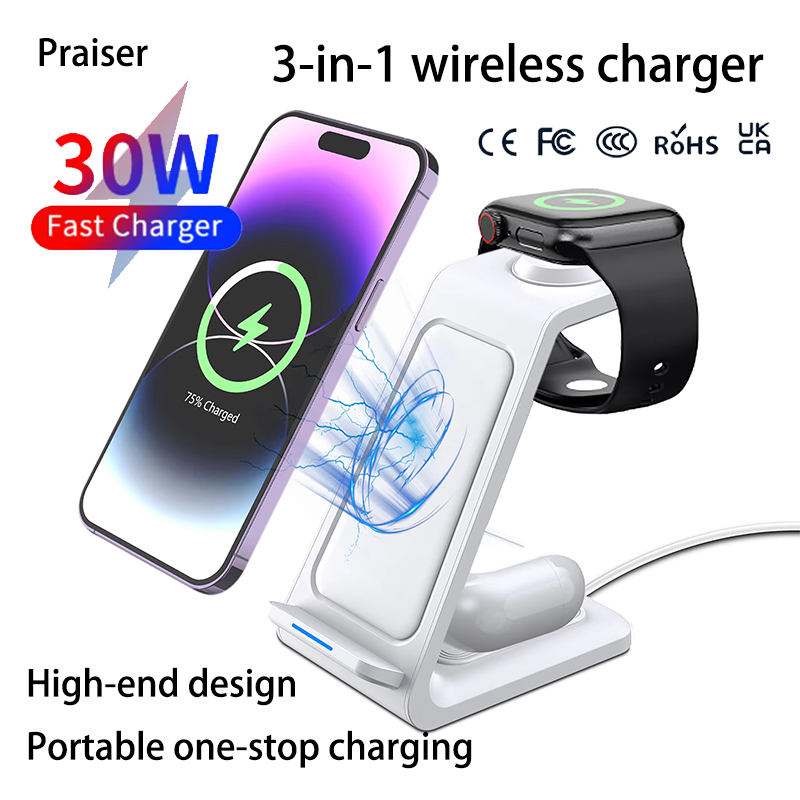 Wireless Charger Watch - 30W 3-In-1 Wireless Charger Stand Dock