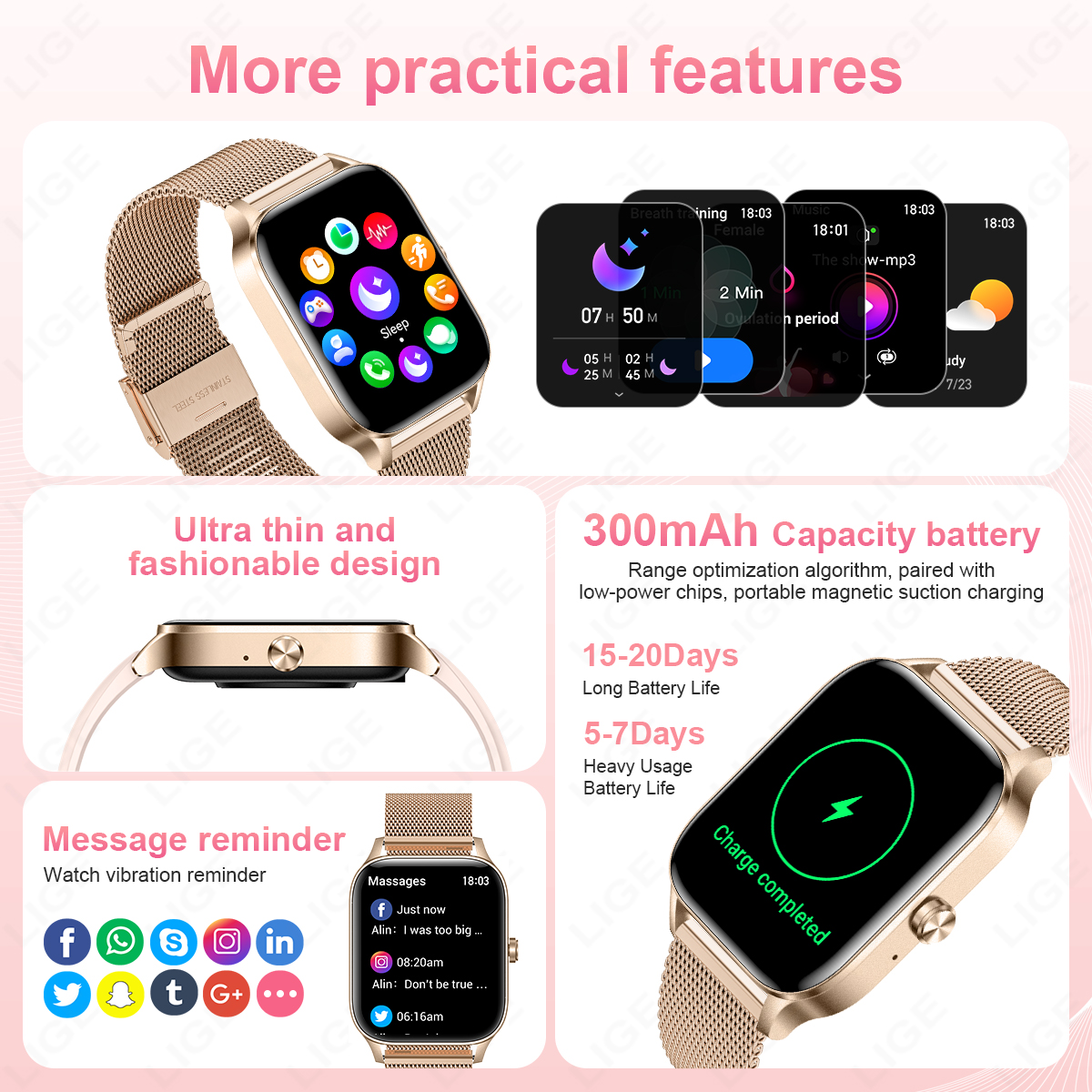 LIGE Fashion Smart Watch Women - Smartwatch Face review and price
